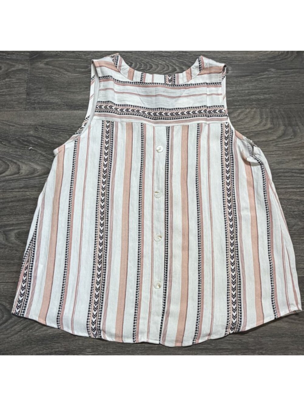 Mine Tank Top Large Pink Black Striped Geometric Sleeveless V Neck Rayon Blend - Picture 8 of 10